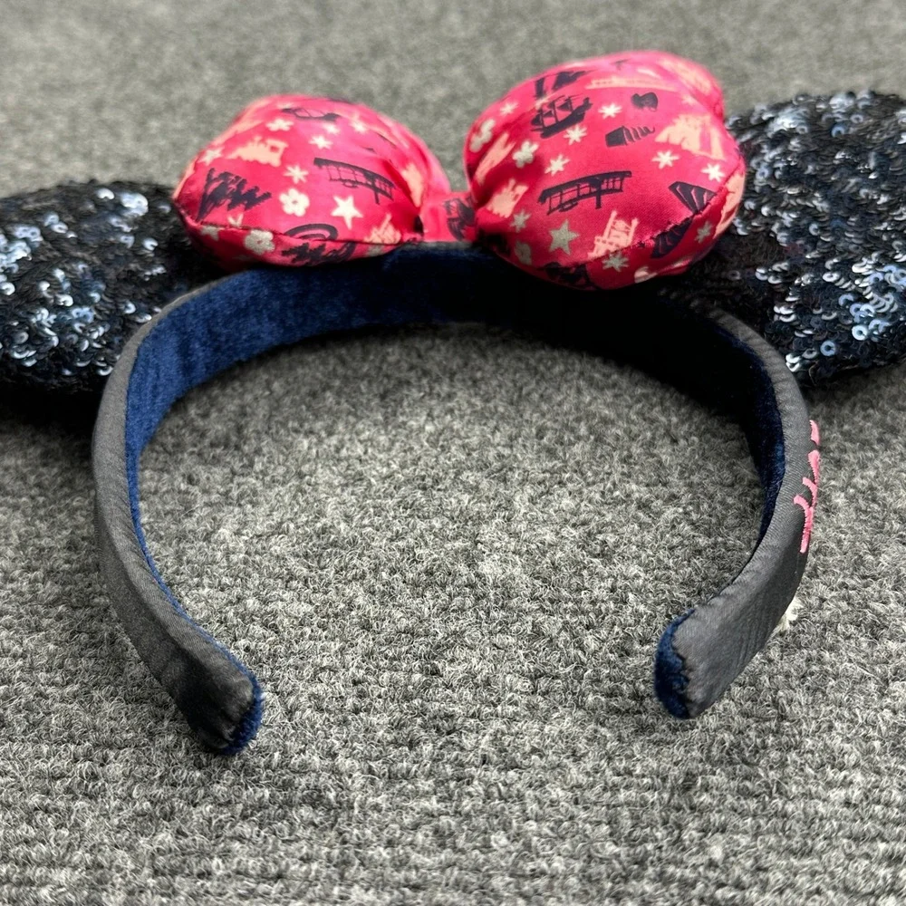 Disney Parks Minnie Classic Attractions Pink Bow Navy Blue‎ Headband Ears 2019